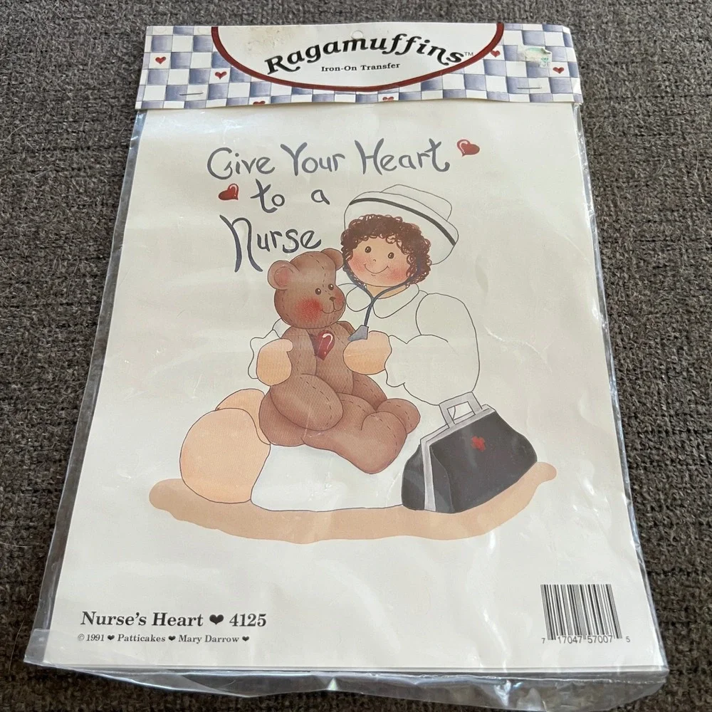 Vintage 1991 Ragamuffins Nurse Heart Iron On Transfer Mary Darrow 4125 Bear